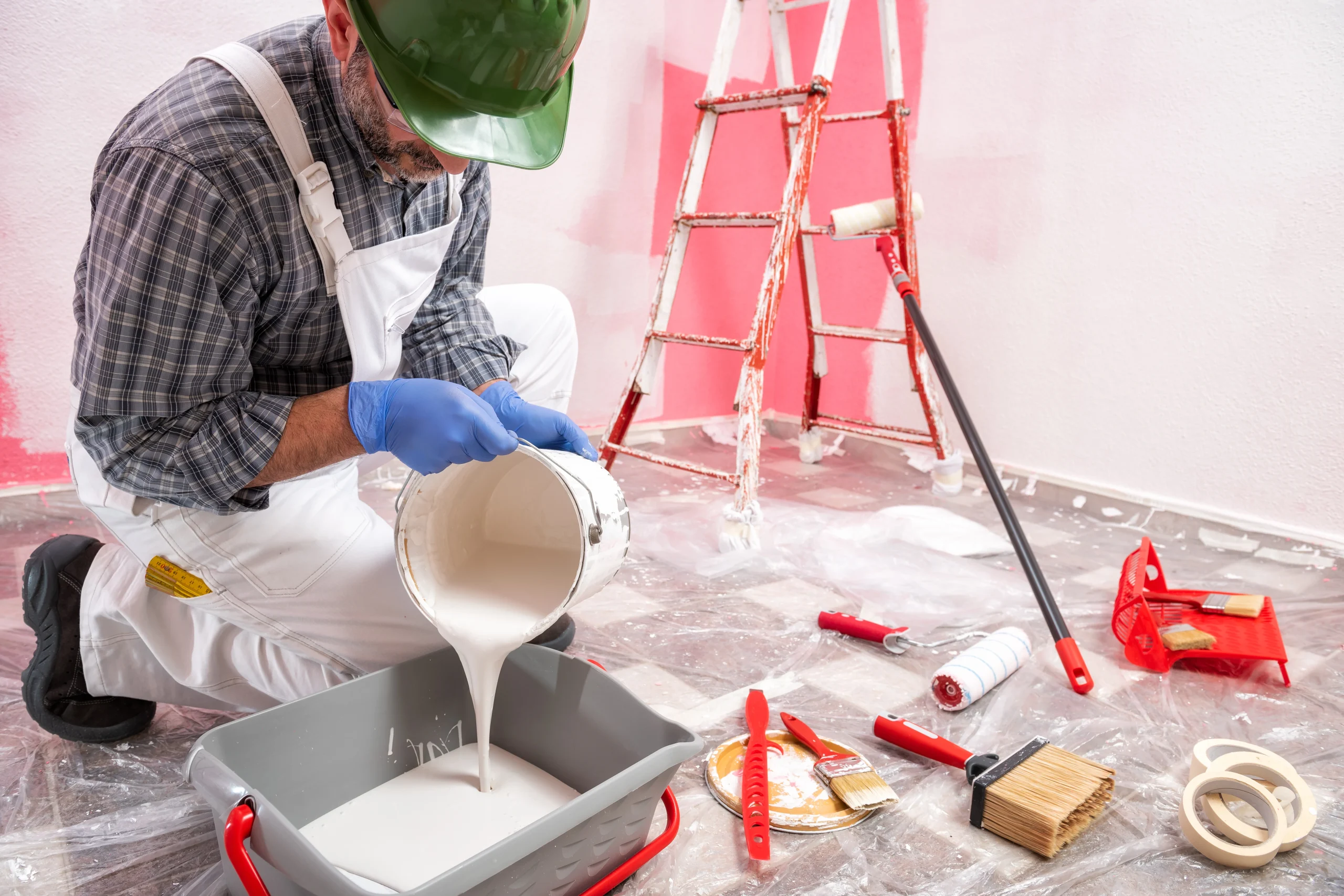 Preparing before painting by the painter